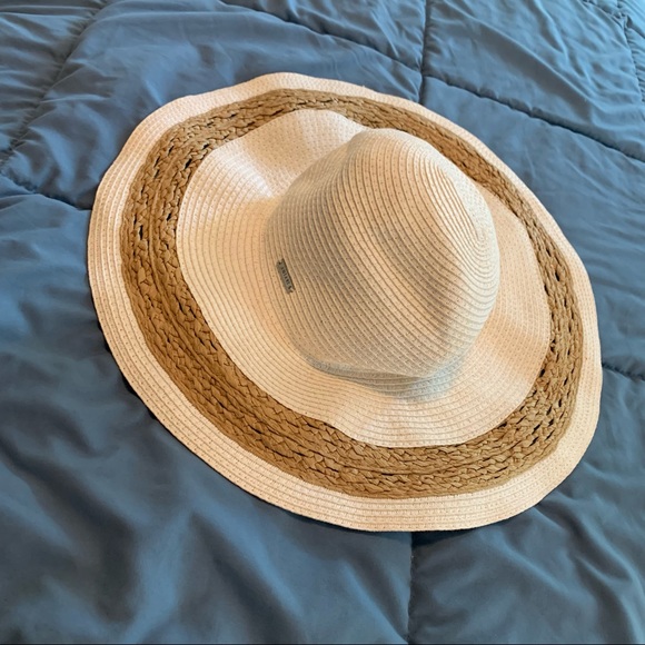 Amiani White Tan Wide Brim Sun Hat 